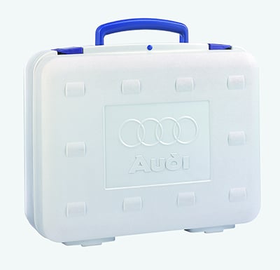 White Blow Molded Case with Molded Logo