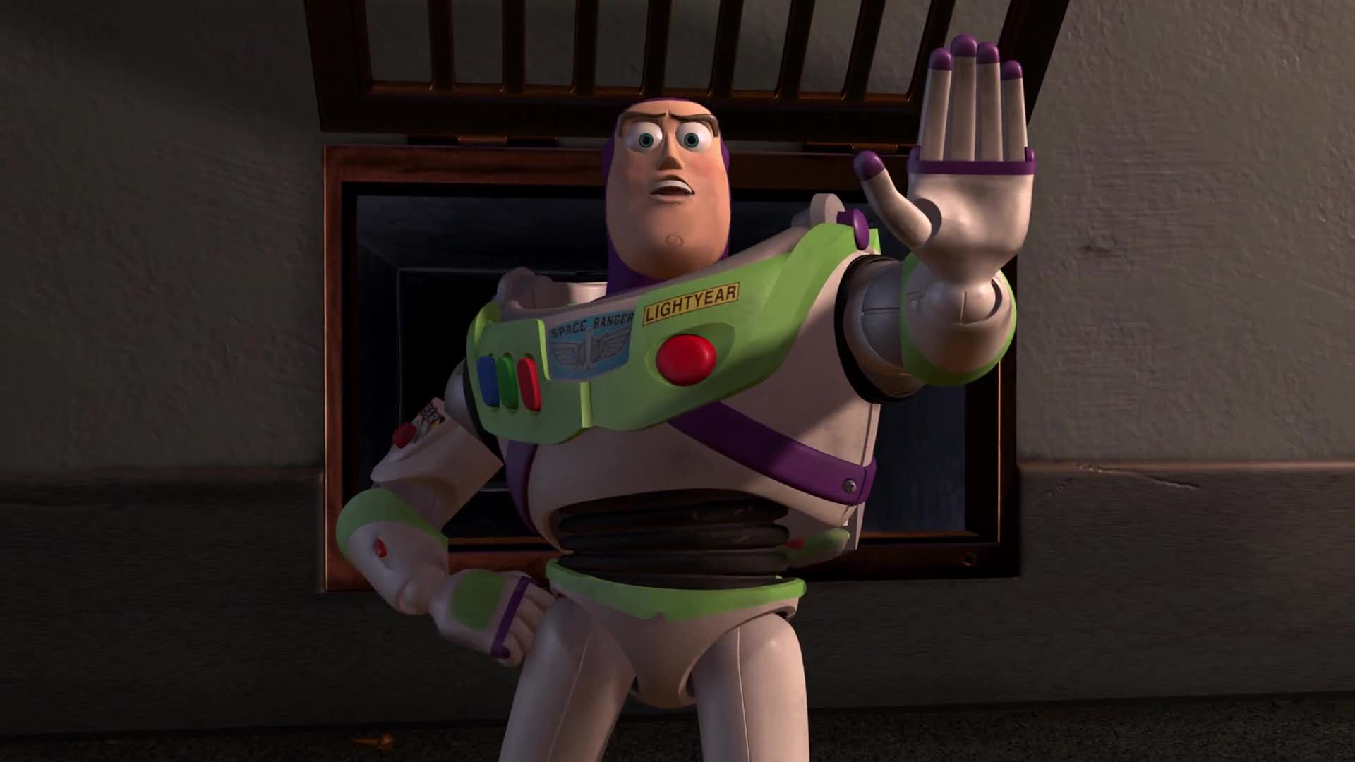 Buzz Lightyear saying "Halt"